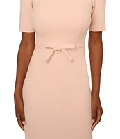 Adrianna Papell Crew Neck Short Sleeve Bow Front Crepe Sheath Dress