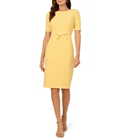 Adrianna Papell Crew Neck Short Sleeve Bow Front Crepe Sheath Dress