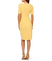 Adrianna Papell Crew Neck Short Sleeve Bow Front Crepe Sheath Dress