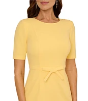 Adrianna Papell Crew Neck Short Sleeve Bow Front Crepe Sheath Dress