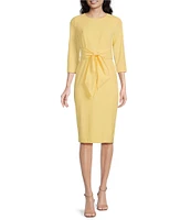 Adrianna Papell Stretch Crepe Crew Neck Tie Waist 3/4 Sleeve Midi Sheath Dress