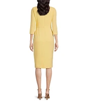 Adrianna Papell Stretch Crepe Crew Neck Tie Waist 3/4 Sleeve Midi Sheath Dress