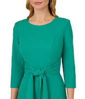 Adrianna Papell Stretch Crepe Crew Neck Tie Waist 3/4 Sleeve Midi Sheath Dress