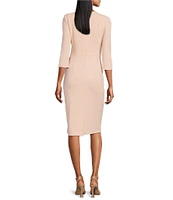 Adrianna Papell Stretch Crepe Crew Neck Tie Waist 3/4 Sleeve Midi Sheath Dress