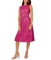 Adrianna Papell Lace Round Neck Sleeveless Knee Length A-Line Dress