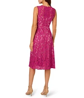 Adrianna Papell Lace Round Neck Sleeveless Knee Length A-Line Dress