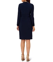 Adrianna Papell Long Sleeve Stretch Satin Lapel Tuxedo Dress