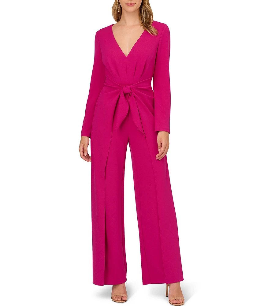 Adrianna Papell Long Sleeve V-Neck Tie Front Jumpsuit