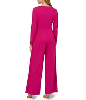 Adrianna Papell Long Sleeve V-Neck Tie Front Jumpsuit