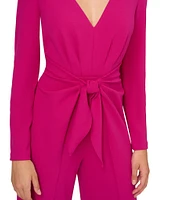 Adrianna Papell Long Sleeve V-Neck Tie Front Jumpsuit