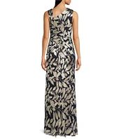 Adrianna Papell Metallic Asymmetrical Neck Sleeveless Gown