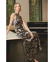 Adrianna Papell Metallic Asymmetrical Neck Sleeveless Gown
