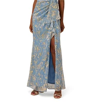 Adrianna Papell Metallic Crinkle Chiffon Halter Front Keyhole Column Gown
