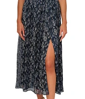 Adrianna Papell Metallic Crinkle Mesh Floral V-Neck Flutter Sleeve Midi Dress