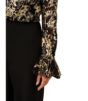 Adrianna Papell Metallic Floral Lace Off-the-Shoulder Long Sleeve Straight Leg Jumpsuit