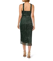 Adrianna Papell Metallic Knit Twist Keyhole Halter Neck Sleeveless Wrap Skirt Tulip Hem Midi Dress