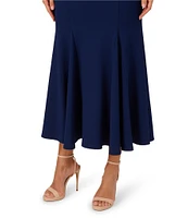 Adrianna Papell Mock Neck Pearl Trim Sleeveless Crepe Sheath Godet Hem Midi Dress
