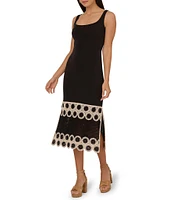 Adrianna by Adrianna Papell Novelty Knit Square Neck Sleeveless Crochet Hem Midi Dress