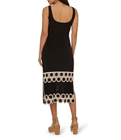 Adrianna by Adrianna Papell Novelty Knit Square Neck Sleeveless Crochet Hem Midi Dress