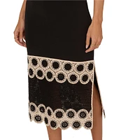 Adrianna by Adrianna Papell Novelty Knit Square Neck Sleeveless Crochet Hem Midi Dress