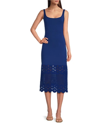 Adrianna by Adrianna Papell Novelty Knit Square Neck Sleeveless Crochet Hem Midi Dress