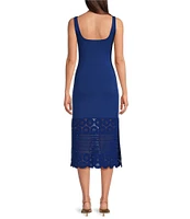 Adrianna by Adrianna Papell Novelty Knit Square Neck Sleeveless Crochet Hem Midi Dress