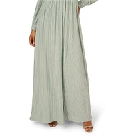 Adrianna Papell Novelty Metallic Knit V-Neck Blouson Sleeves Pleated A-Line Gown