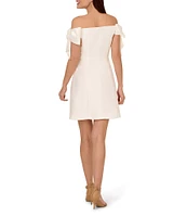 Adrianna Papell Off The Shoulder Bow Sleeve Mikado Sheath Dress