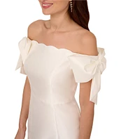 Adrianna Papell Off The Shoulder Bow Sleeve Mikado Sheath Dress