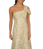 Adrianna Papell One Shoulder Asymmetrical Neckline Floral Jacquard A-Line Gown