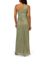 Adrianna Papell One Shoulder Metallic Knit Sleeveless Front Ruched Gown