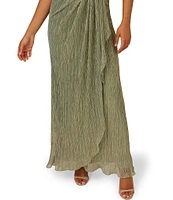 Adrianna Papell One Shoulder Metallic Knit Sleeveless Front Ruched Gown