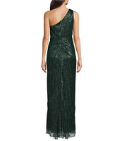 Adrianna Papell One Shoulder Metallic Knit Sleeveless Front Ruched Gown