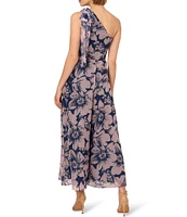 Adrianna Papell One Shoulder Sleeveless Floral Organza Wide Leg Jumpsuit