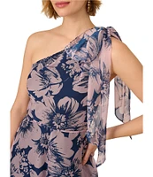 Adrianna Papell One Shoulder Sleeveless Floral Organza Wide Leg Jumpsuit