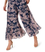 Adrianna Papell One Shoulder Sleeveless Floral Organza Wide Leg Jumpsuit
