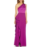 Adrianna Papell One Shoulder Sleeveless Cascading Ruffle Draped Mermaid Gown