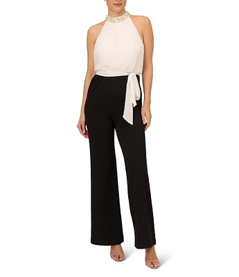 Adrianna Papell Pearl Mock Neck Sleeveless Crepe Jumpsuit