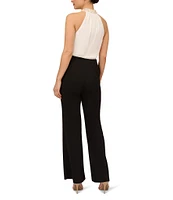 Adrianna Papell Pearl Mock Neck Sleeveless Crepe Jumpsuit