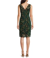 Adrianna Papell Petite Size Floral Metallic Lace Boat Neck Sleeveless Sheath Dress