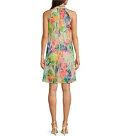 Adrianna Papell Petite Size Mock Neck Abstract Floral Chiffon Shift Dress