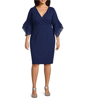 Adrianna Papell Plus Size 3/4 Sleeve Crepe Combo Sheath Dress