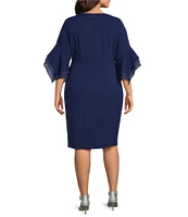Adrianna Papell Plus Size 3/4 Sleeve Crepe Combo Sheath Dress