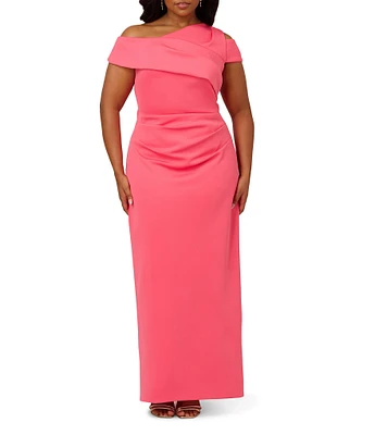 Adrianna Papell Plus Size Asymmetrical Neck Side Ruched Scuba Column Gown