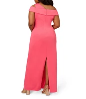 Adrianna Papell Plus Size Asymmetrical Neck Side Ruched Scuba Column Gown