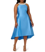Adrianna Papell Plus Size Beaded Halter Neck High-Low Hem A-Line Dress
