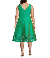Adrianna Papell Plus Size Boat Neck Sleeveless Leaf Dress