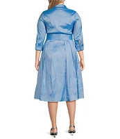 Adrianna Papell Plus Size Collared 3/4 Sleeve Taffeta Midi Shirt Dress