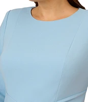 Adrianna Papell Plus Size Crepe Knit Tie Waist 3/4 Sleeve Round Neck Sheath Dress