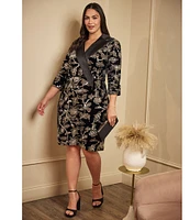 Adrianna Papell Plus Size Floral Print Velvet Surplice V-Neck 3/4 Sleeve Blazer Dress